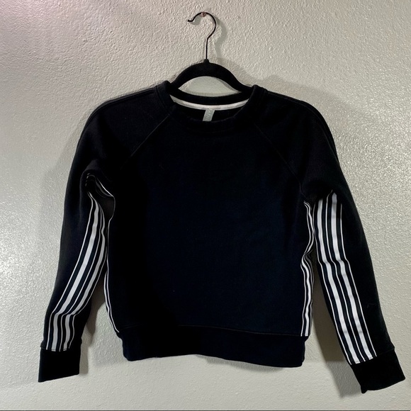 Athleta Black knit crewneck with strips on sides size XS - Picture 2 of 9